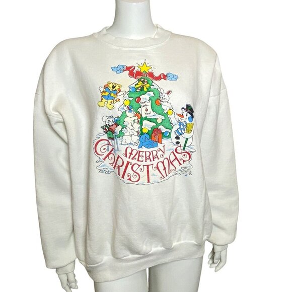 Unmarked Tops - Vintage Merry Christmas Sweatshirt Womens Size XL White Crew Neck Made in USA